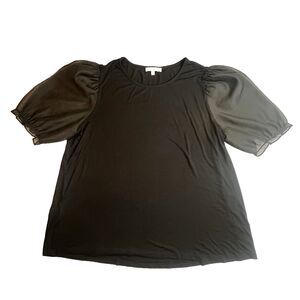 La Serein Blouse Womens 2X Black Mesh Puff Short Sleeves Preppy Fairygoth Top